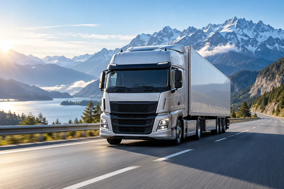 Illustrative freight truck on a mountain road